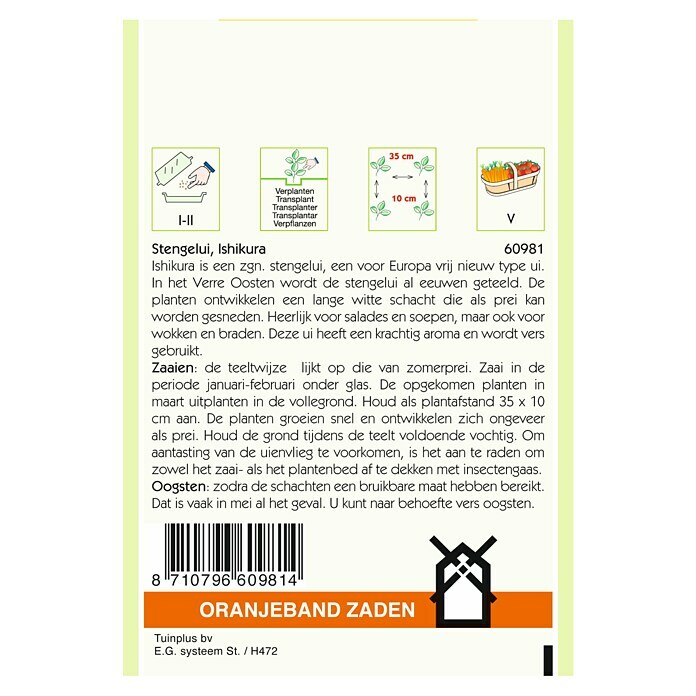 Oranjeband Groentezaden Stengelui Ishikura (Oogsttijd: Mei) | BAUHAUS