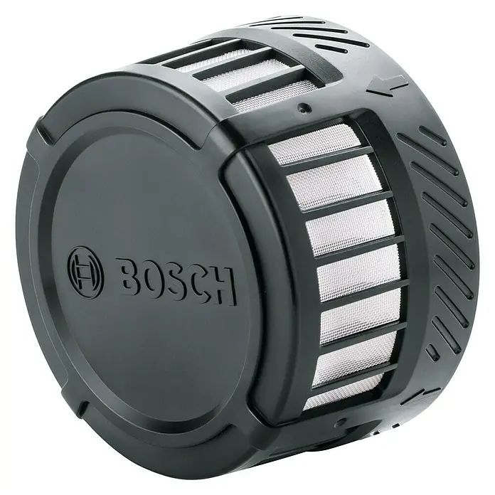 Bosch Power for All 18V Ersatzfilter - Passend für: Bosch Akku-Regenwasserpumpe GardenPump 18 - Bosch Filter für Staubsauger. Der Filter ist schwarz und zylindrisch mit dem Bosch Logo auf der Seite.