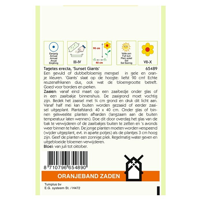 Oranjeband Bloemzaden (TAGETES SUNSET GIANTS GEMENGD) | BAUHAUS