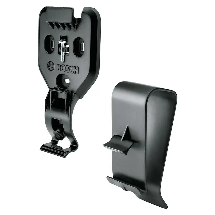Bosch Power for All 18V WandhalterungPassend für: Bosch Akku-Regenwasserpumpe GardenPump 18 - Die Bosch Halterung für Fahrradcomputer, bestehend aus zwei schwarzen Kunststoffteilen, ist für die sichere Montage konzipiert.