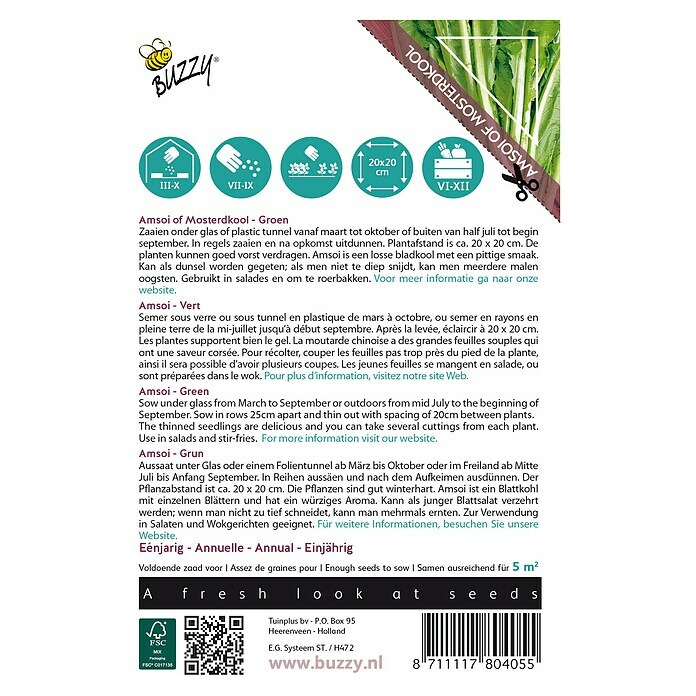 Buzzy Groentezaden Amsoi/Mosterdkool Green (Brassica juncea, Oogsttijd: Juni) | BAUHAUS