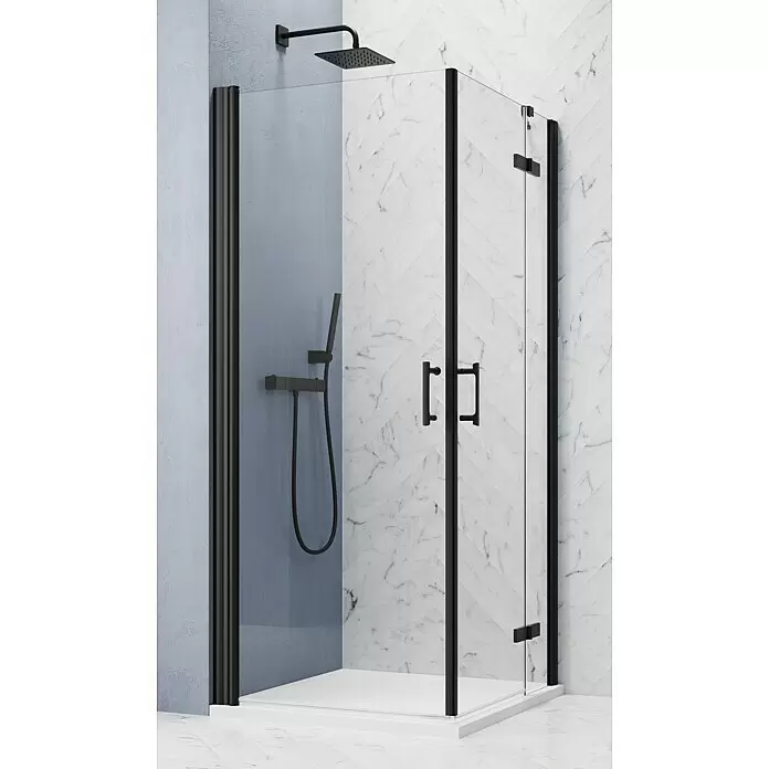 GEO Hit Pro Eckdusche B-PE130L x B x H: 100 x 80 x 202,2 cm, Beschichtet, Stärke: 6 mm, Schwarz