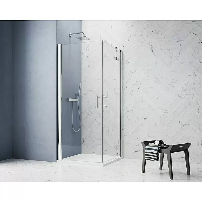 GEO Hit Pro Eckdusche B-PE130L x B x H: 80 x 80 x 202,2 cm, Beschichtet, Stärke: 6 mm, Chrom