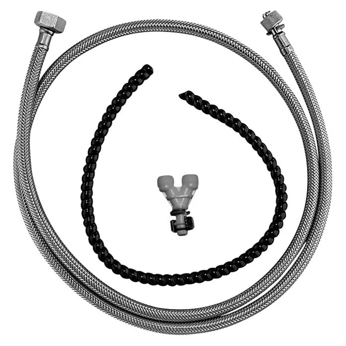 Duravit Anschluss-Set - Passend für: Vorwandelemente mit Leerrohr, Höhe: 8,2-11,5 cm - Braided Wasserzuleitungsschläuche mit Y-Adapter und Ablaufschlauch für Waschmaschine oder Spülmaschine.