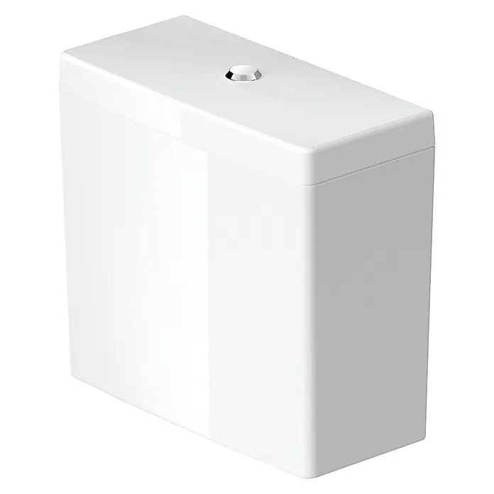 Duravit Starck 3 Spülkasten - Mit schmutzabweisender Glasur, Keramik, Weiß, Rechts - Weißer Spülkasten mit abgerundeten Kanten und einem silbernen Knopf oben, der für eine moderne und elegante Badezimmerausstattung sorgt.