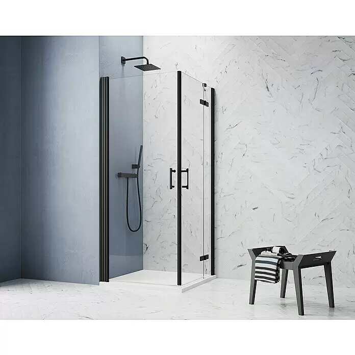 GEO Hit Pro Eckdusche B-PE130 - 80 x 80 x 202,2 cm, Beschichtet, Schwarz, Glasstärke: 6 mm - Stimmungsaufnahme