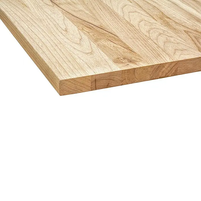 Tischplatte Rustic - Ulme, 200 x 80 x 2,7 cm - Detailaufnahme einer Arbeitsplatte aus hellem Holz mit sichtbarer Maserung, ideal für Küchen oder Werkstätten.