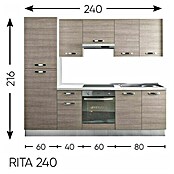 Küchenzeile Rita (Breite: 240 cm, Mit Elektrogeräten, Eiche Grau-Nachbildung)