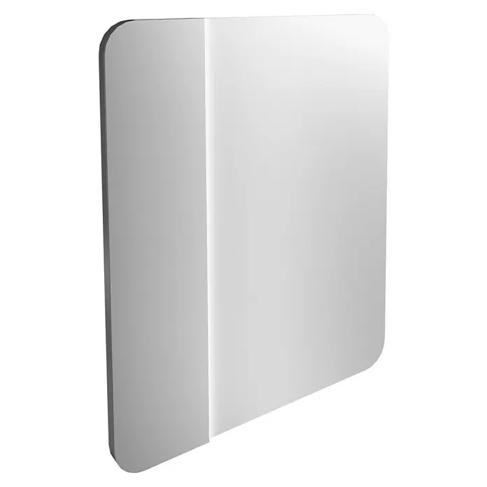 Camargue Lineo LED-Lichtspiegel - 70 x 85 cm - Das Bild zeigt ein schlichtes, weißes, rechteckiges Schild mit abgerundeten Ecken, das an eine moderne Wanddekoration erinnert.