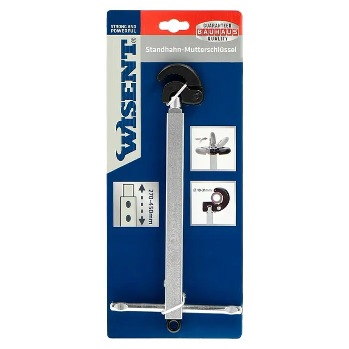 Wisent Llave ajustable - Largo: 250 mm - Llave de tubo de Wisent, apta para tuercas de 10-31 mm, con una longitud regulable de 270-450 mm, y herramienta de construcción con calidad Bauhaus garantizada.
