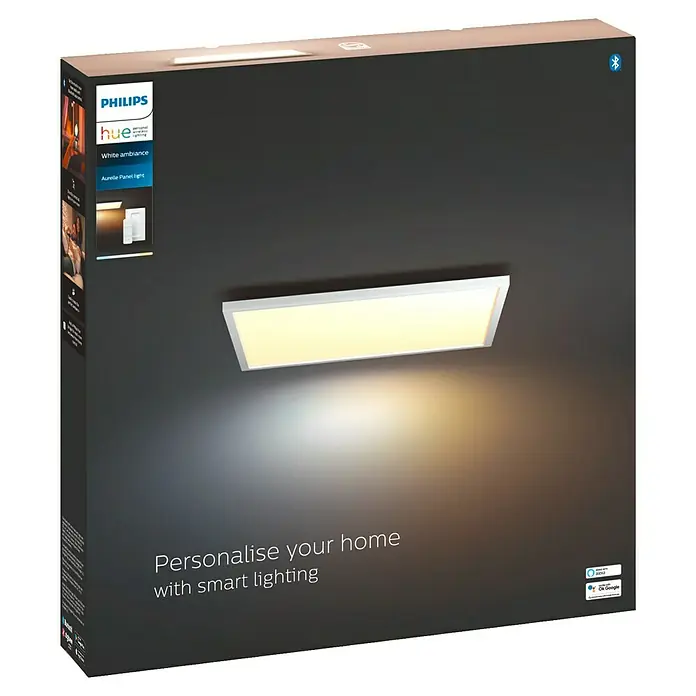 Philips Hue LED-Panel Aurelle - 39 W, L x B x H: 60 x 60 x 4,6 cm, Weiß, Warmweiß - Die Philips Hue Aurelle Panel Leuchte in der Verpackung. Intelligente Beleuchtung zur Personalisierung Ihres Zuhauses.