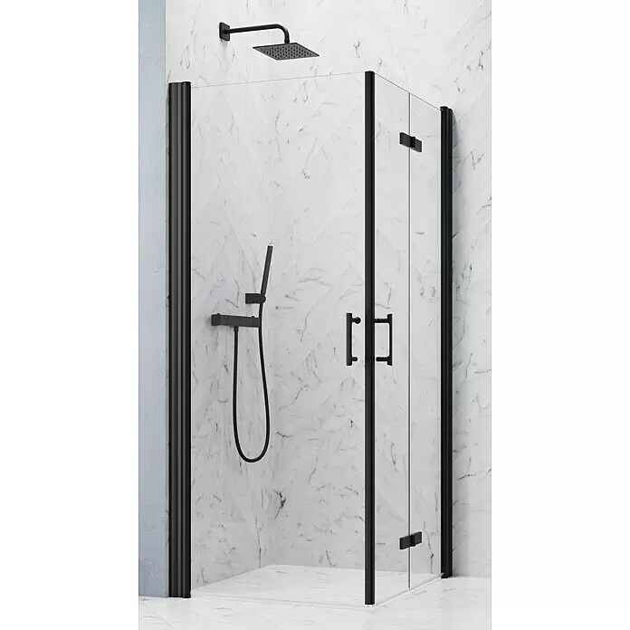 GEO Hit Pro Eckdusche B-PE140L x B x H: 100 x 80 x 202,2 cm, Beschichtet, Stärke: 6 mm, Schwarz