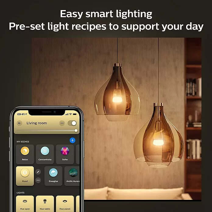 Philips Hue Smart-LED-Lampen Set White Ambiance - E27, Dimmbar, Warmweiß, 1.100 lm, 8 W, 2 Stk. - Anwendungsbeispiel
