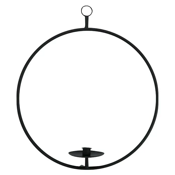 Kerzenhalter Ring - Schwarz, Durchmesser: 52,2 cm, Metall - Ein dekorativer, runder Kerzenhalter aus Metall mit einer kleinen Halterung für eine Kerze in der Mitte. Ideal für stimmungsvolle Beleuchtung.