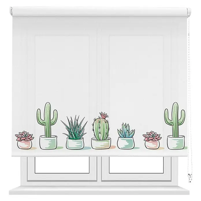 Estor enrollable Cactus - An x Al: 90 x 190 cm, Blanco - Un estor enrollable de ventana con un hermoso diseño de cactus. El estor enrollable es ideal para cualquier habitación y aporta un ambiente fresco.
