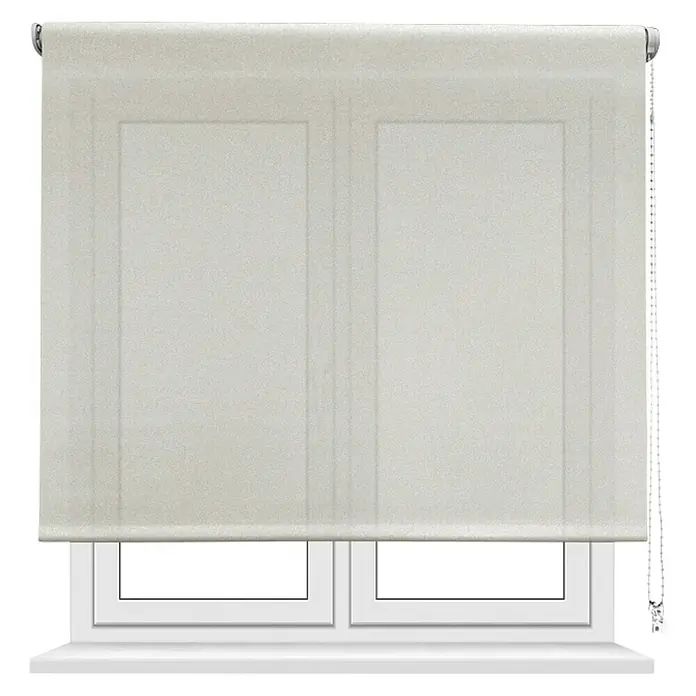 Estor enrollable screen 10% - An x Al: 120 x 250 cm, Perla lino - Una ventana con un estor enrollable opaco que proporciona privacidad y control de luz, ideal para cualquier habitación.