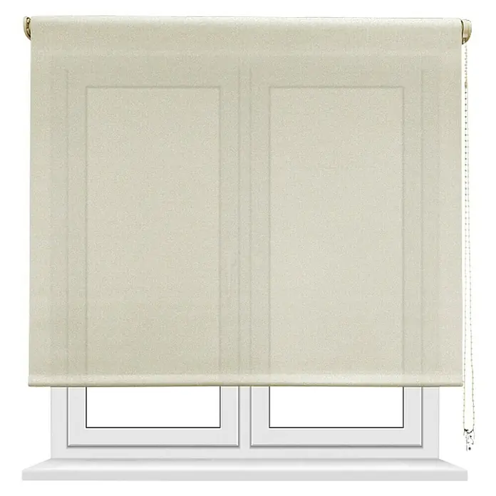 Estor enrollable screen 10% - An x Al: 105 x 250 cm, Lino - Persianas enrollables beige en una ventana, que filtran la luz y agregan privacidad.\n