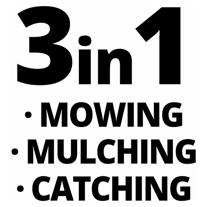 Einhell Power X-Change 18V Akku-Rasenmäher GE-CM 36/43 Li M - 18 V, 2 Akkus, 4 Ah, Schnittbreite: 43 cm - Das Bild zeigt das "3 in 1"-Logo, das für Rasenmäher-Funktionen wie Mähen, Mulchen und Fangen wirbt. Ideal für die Gartenpflege.