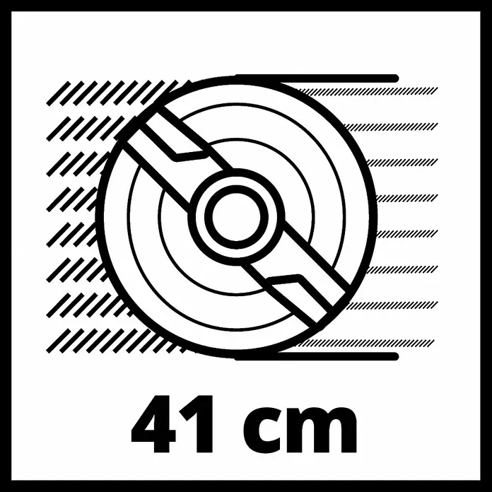 Einhell Professional Power X-Change 18V Akku-Rasenmäher GP-CM 36/41 Li - 18 V, 2 Akkus, 4 Ah, Schnittbreite: 41 cm - Darstellung eines kreisförmigen Objekts mit der Angabe "41 cm", was auf den Durchmesser hinweist.