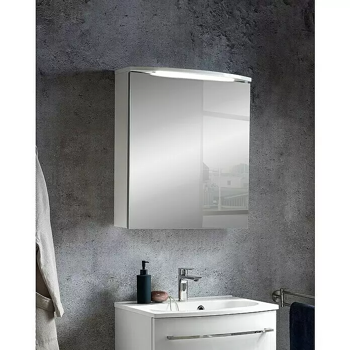 Camargue Swing LED-Spiegelschrank - B x H: 60 x 70,5 cm, Mit Beleuchtung, DIN Anschlag: Rechts, Weiß, Glas - Stimmungsaufnahme