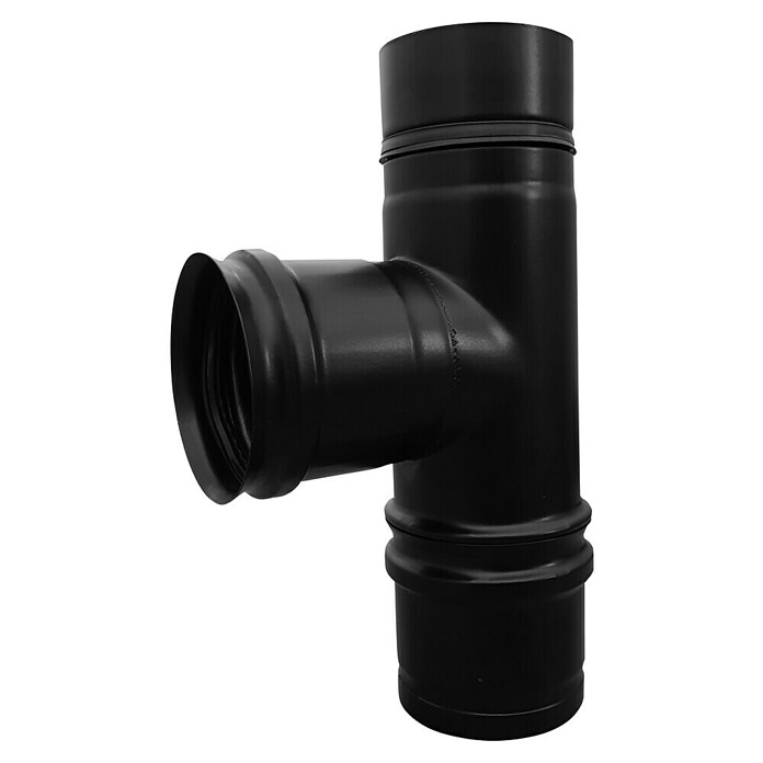 Pellet-T-Stück (Durchmesser: 80 mm, Edelstahl, Pulverbeschichtet, Schwarz)