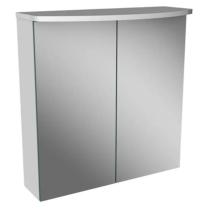 Camargue Swing Badmöbel-Set SW620W - Gesamtbreite Badmöbel: 60 cm, Weiß, Hochglänzend, 3 -tlg. - Weißer Spiegelschrank mit zwei Türen und abgerundeter Oberseite für das Badezimmer zur Aufbewahrung von Badutensilien.