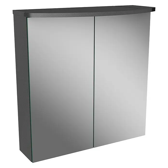 Camargue Swing Badmöbel-Set SW620G - Gesamtbreite Badmöbel: 60 cm, Grafit, Hochglänzend, 3 -tlg. - Ein stilvoller Badezimmerschrank mit zwei Spiegeltüren und einem grauen Rahmen. Praktische Aufbewahrungslösung für jedes Badezimmer.