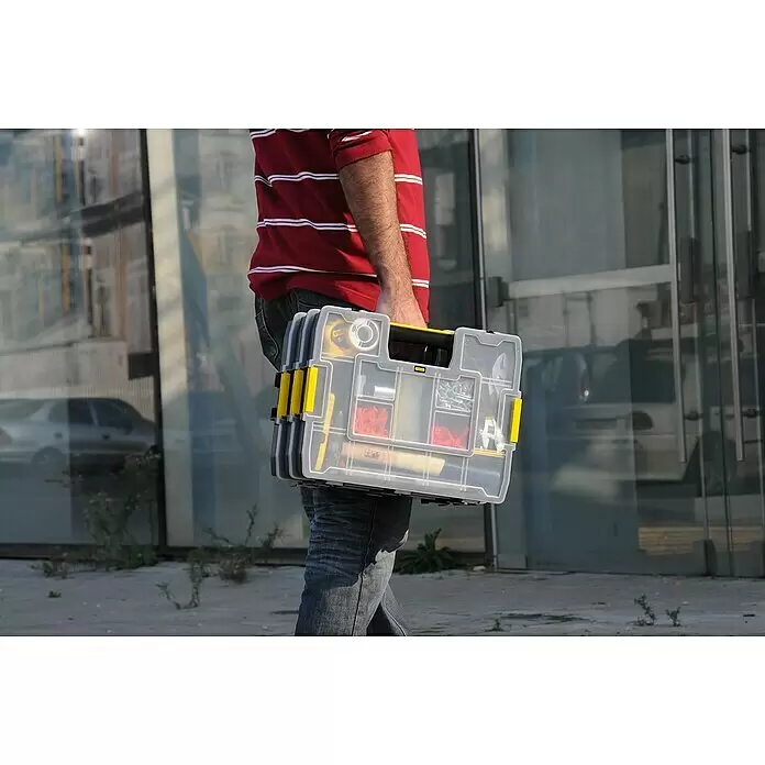 Stanley Kleinteilekoffer Sortmaster Junior - L x B x H: 29,2 x 37,5 x 6,7 cm - Anwendungsbeispiel