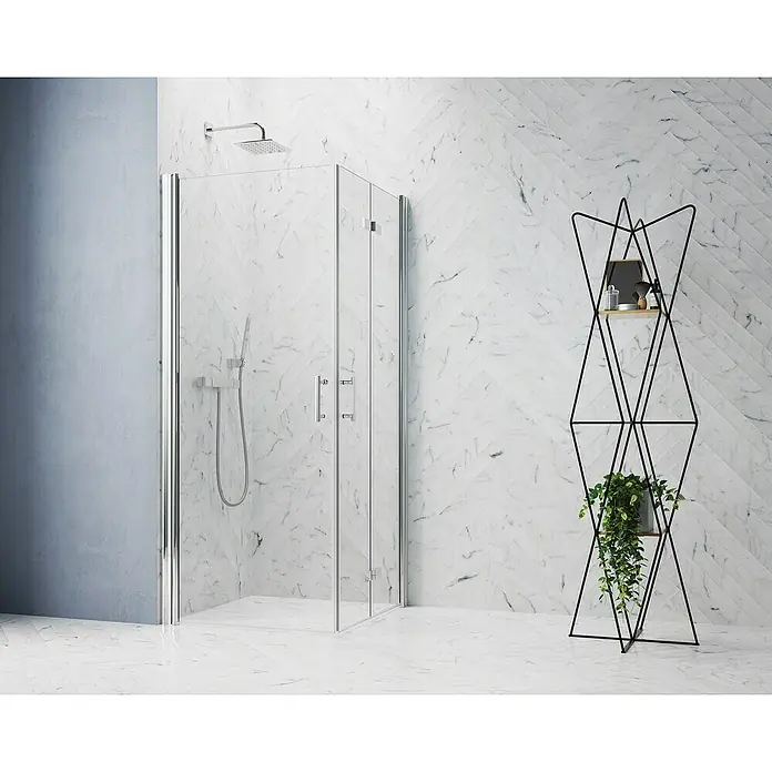 GEO Hit Pro Eckdusche B-PE140 - 100 x 90 x 202,2 cm, Beschichtet, Chrom, Glasstärke: 6 mm - Elegante Eckdusche mit klaren Glaswänden und Chromdetails, die ein modernes Badezimmerdesign ergänzt. Perfekt für stilvolle und funktionale Raumlösungen.