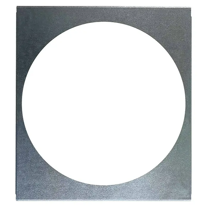 Bellissa Fachboden Filo 250 - L x B: 27 x 30 cm, Silber - Nahaufnahme einer quadratischen Metallplatte mit einem großen, runden Ausschnitt in der Mitte, ideal für diverse Anwendungen.