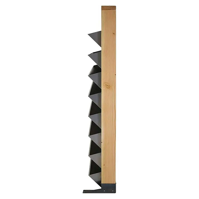 Bellissa Hochbeet Inalto L8 - 100 x 32 x 180 cm, Stahl, Hellbraun/Silber - Nahaufnahme eines modularen Treppenbausatzes mit Holzpfosten und Metallstufen, ideal für den Außenbereich.