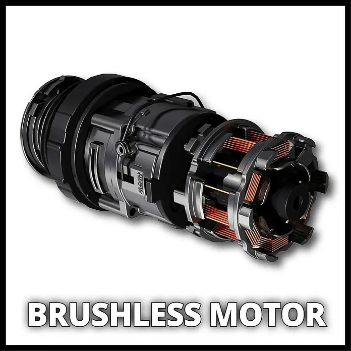 Einhell Professional PXC 18V Taladro atornillador percutor de batería TE-CD 18/50 Li-i BL - 18 V, 2 baterías, 2 Ah - 4 Ah, 50 Nm - Primer plano de un motor sin escobillas. Perfecto para quienes buscan rendimiento y eficiencia en sus dispositivos.