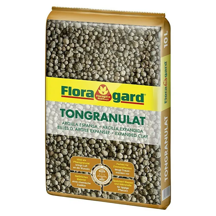 Floragard Tongranulat - 10 l - Abbildung einer 10L-Packung Floragard Tongranulat, einem natürlichen Material zur Belüftung der Wurzeln von Pflanzen.