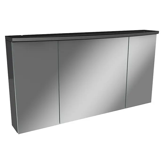 Camargue Badmöbel-Set - Grafit, Glänzend, 120 cm, 4 -tlg., 21,6 W - Ein moderner Spiegelschrank mit drei Türen in glänzendem Silber, perfekt für ein stilvolles Badezimmer. Praktisch und elegant.