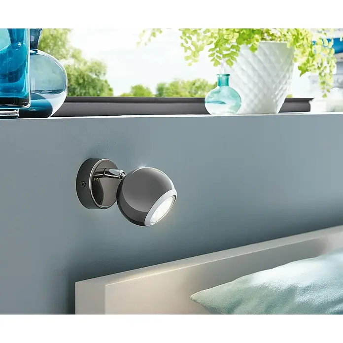 Eglo LED-Deckenstrahler BIMEDA - 3 W, Nickel-nero/Chrom, 1 Stk. - Wandleuchte mit verstellbarem Spot zur individuellen Ausleuchtung neben dem Bett. Das moderne Design fügt sich nahtlos ins Schlafzimmer ein.