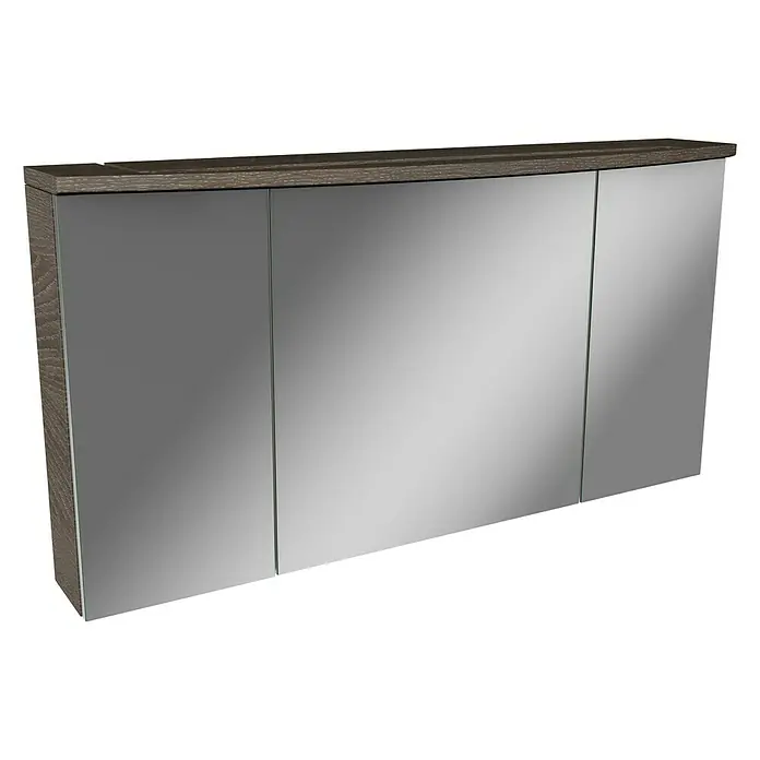 Camargue Swing LED-SpiegelschrankB x H: 120 x 70,5 cm, Mit Beleuchtung, Eiche Maron - Ein stilvoller Spiegelschrank mit drei Türen und einer eleganten Holzoberfläche. Ideal für Badezimmer.