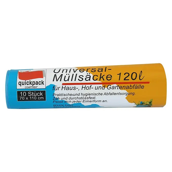Quickpack Müllbeutel - Fassungsvermögen: 120 l, Blau, 10 Stk. - Quickpack Universal-Müllsäcke 120l für Haus-, Hof- und Gartenabfälle, 10 Stück, 70 x 110 cm. Praktisch und hygienisch.