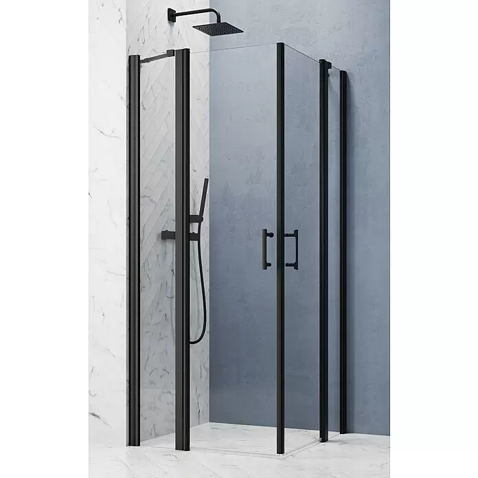 GEO Hit Pro Eckdusche B-PE200L x B x H: 90 x 90 x 202,2 cm, Beschichtet, Stärke: 6 mm, Schwarz