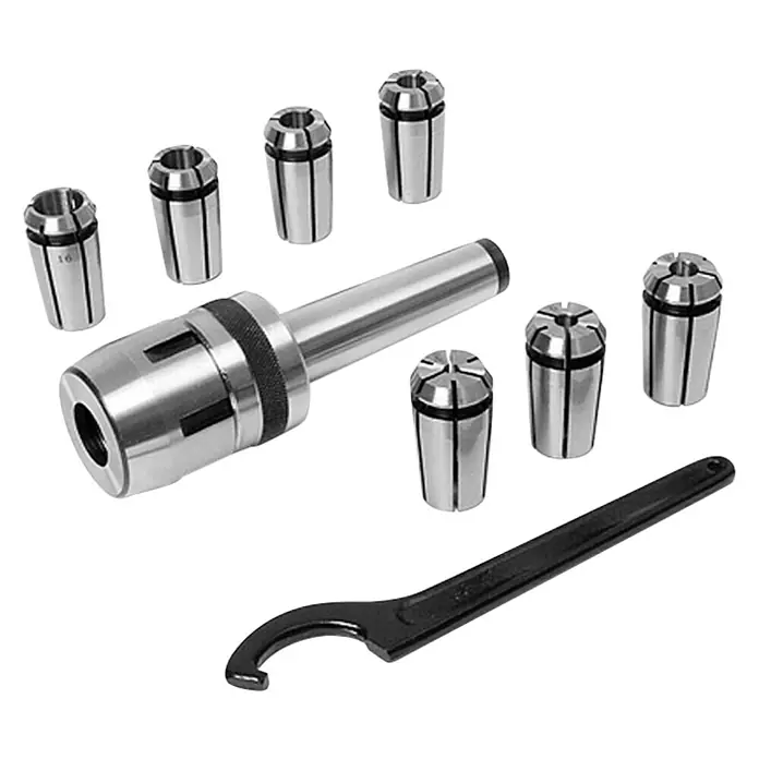 Rotwerk Spannzangen-Set - 9 -tlg. - Präzise Werkzeugaufnahme mit Spannzangen und Schlüssel, ideal für vielfältige Bearbeitungsaufgaben im Metallbereich.
