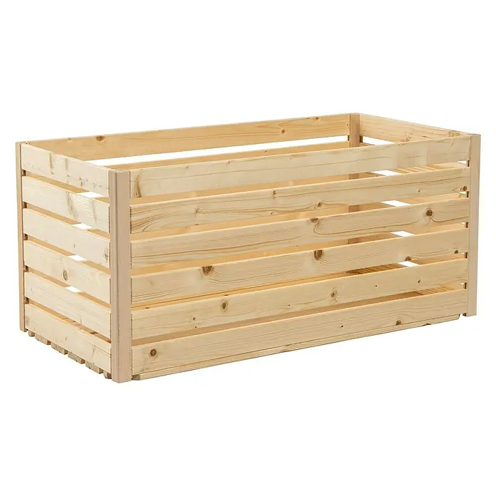 HolzZollhaus Holzkiste A 1/1 - 35 x 70 x 35 cm, Natur - Aufnahme eines Holzbehälters, der sich perfekt für die Aufbewahrung im Garten oder im Haus eignet, stabil und praktisch.