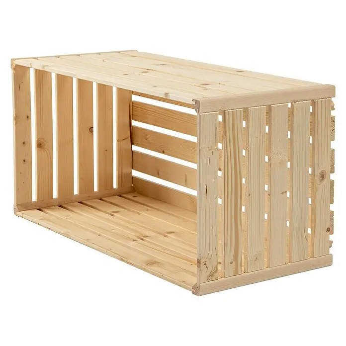 HolzZollhaus Holzkiste A 1/1 - 35 x 70 x 35 cm, Natur - Ein geräumiger, unbehandelter Holzstapelbehälter, ideal für die Aufbewahrung verschiedener Gegenstände.