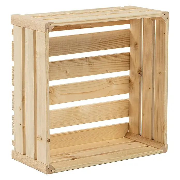 HolzZollhaus Holzkiste B 1/2 - 35 x 35 x 16 cm, Natur - Helle Holzkiste mit Lattenstruktur, ideal zur Aufbewahrung. Robuste Bauweise, vielseitig einsetzbar für Ordnung im ganzen Haus.