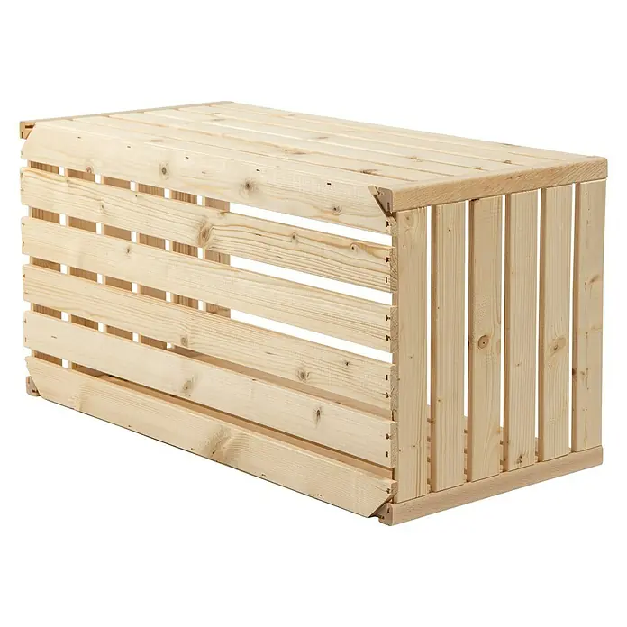 HolzZollhaus Holzkiste A 1/1 - 35 x 70 x 35 cm, Natur - Ein rechteckiger, hölzerner Weidenkorb, ideal zur Aufbewahrung oder als dekoratives Element, gefertigt aus hellem Holz.