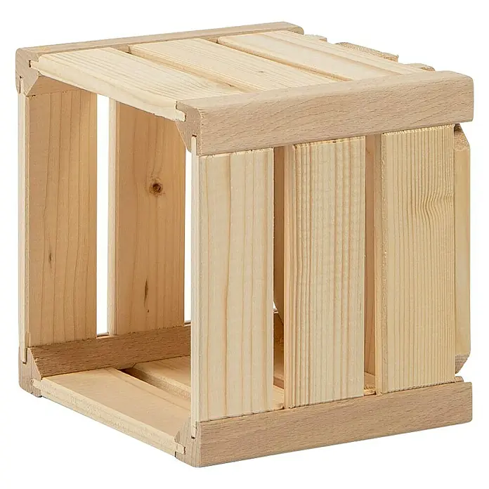 HolzZollhaus Holzkiste B 1/8 - 17,5 x 18 x 16 cm, Natur - Eine quadratische Holzkiste mit Latten, ideal zur Aufbewahrung und Dekoration. Natürliches Design für ein gemütliches Ambiente.