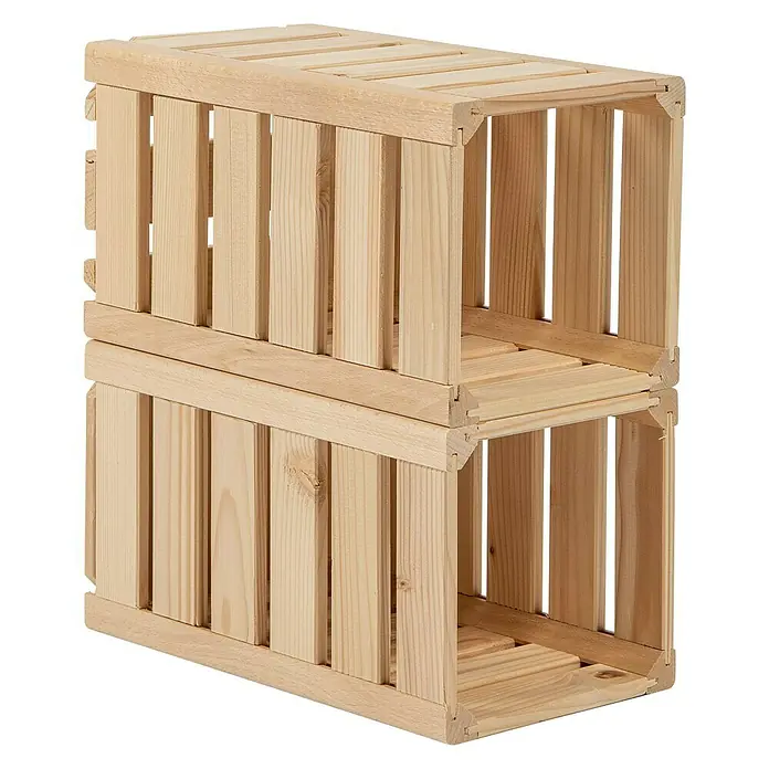 HolzZollhaus Holzkiste A 1/8 - 32 x 17,5 x 18 cm, Natur - Zwei aufeinander gestapelte Holzkisten. Die Holzkisten sind unbehandelt und ideal für die Lagerung von Gegenständen.