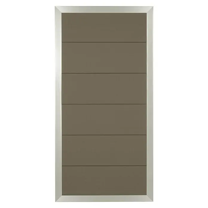 Sichtschutzelement Roma - 90 x 180 cm, Braun - Braune, horizontale Garagentorverkleidung mit schmalem, silberfarbenem Rahmen, die ein modernes Erscheinungsbild bietet.
