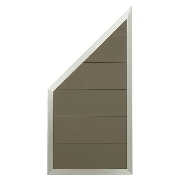 Sichtschutzelement Roma - 90 x 90/180 cm, Braun - Ein Detailaufnahme einer braunen, trapezförmigen Holzverkleidung mit weißen Akzenten, ideal für moderne Fassadendesigns.