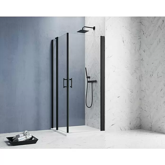 GEO Hit Pro Eckdusche B-PE210L x B x H: 90 x 80 x 202,2 cm, Beschichtet, Stärke: 6 mm, Schwarz