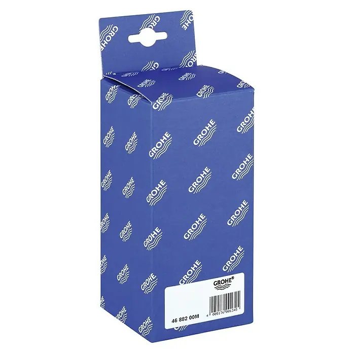 Grohe Sanitärentkalker - Passend für: Grohe Sensia IGS Dusch-WC - Nahaufnahme einer blauen GROHE-Produktverpackung mit dem Produktcode 46 882 00M und einem Barcode.