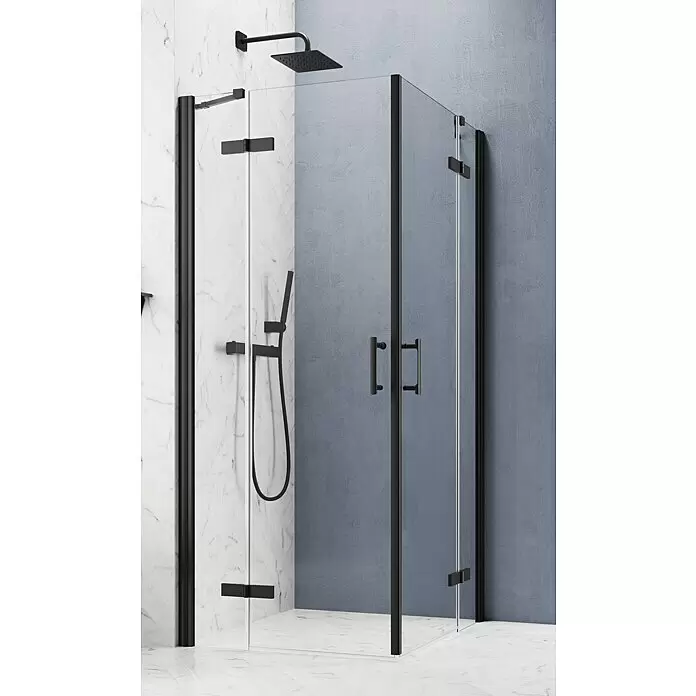 GEO Hit Pro Eckdusche B-PE300L x B x H: 90 x 80 x 200 cm, Beschichtet, Stärke: 6 mm, Schwarz
